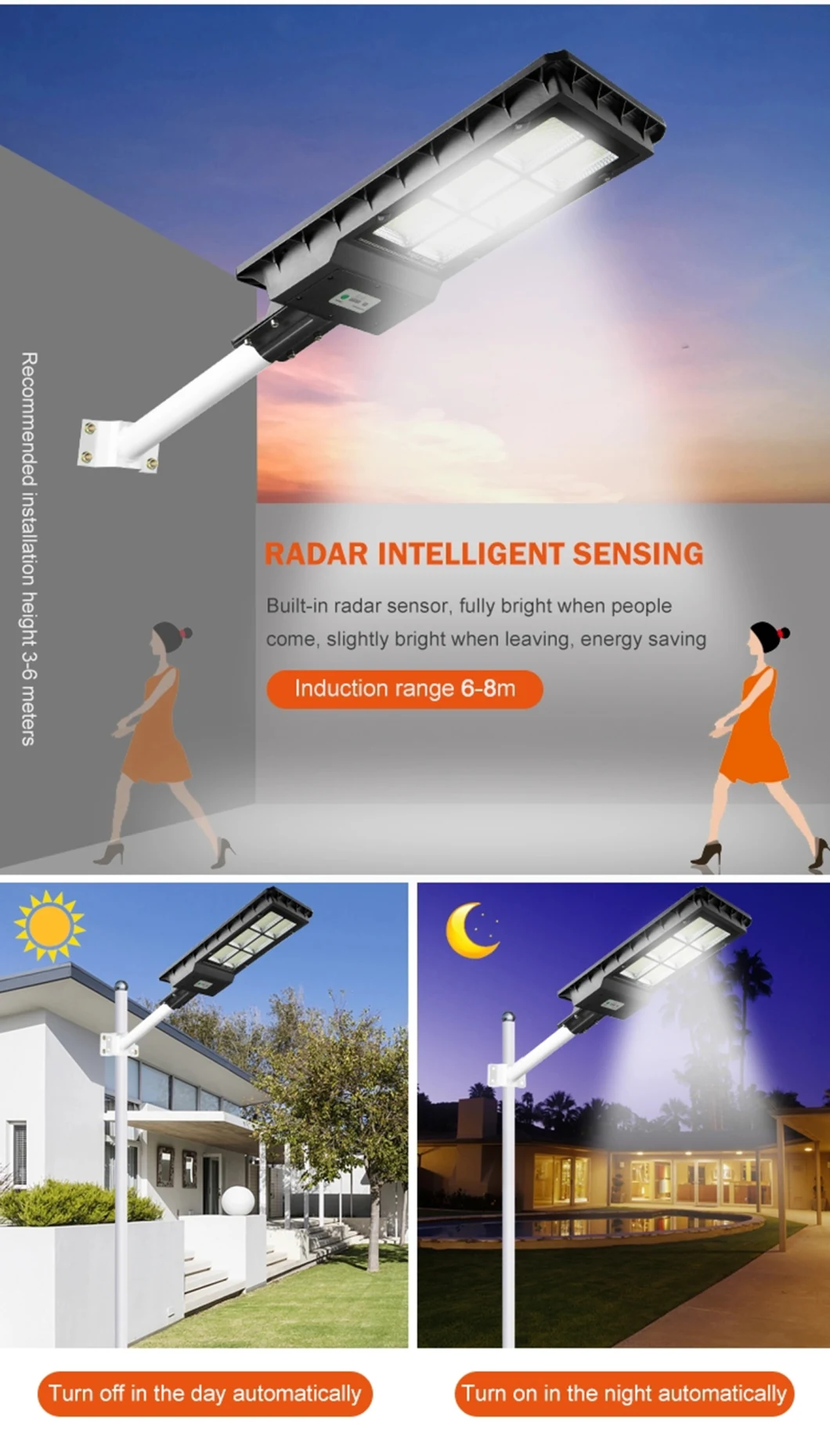 100W 200W 250W 300W All in One LED Solar Light Time Control Radar Sensor Light Sensor IP66 Waterproof Outdoor Lighting Garden Lamp LED Streetlight Road Lamp