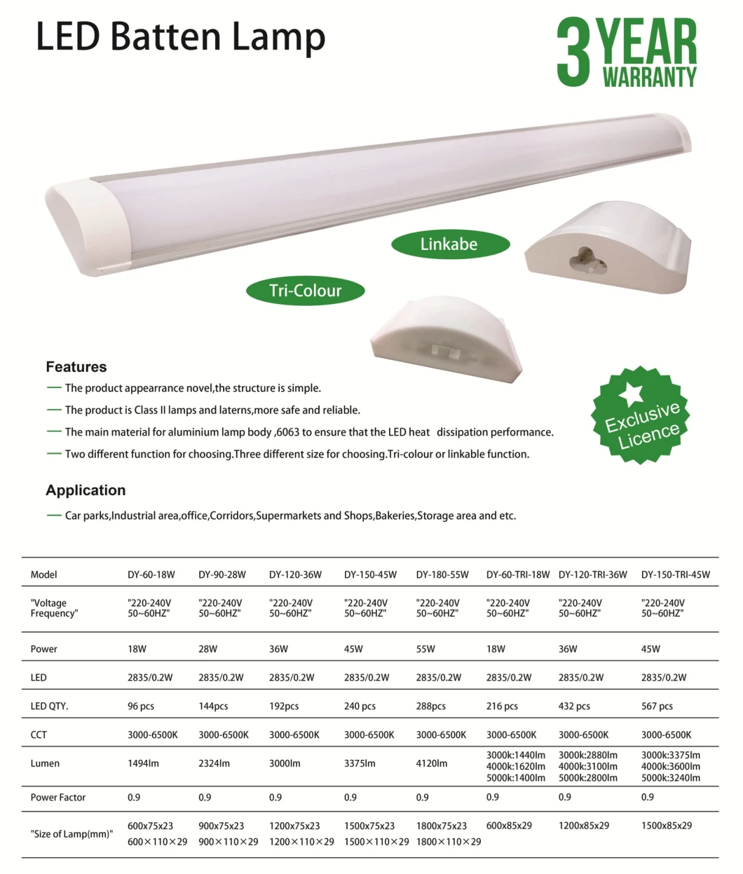 IP65 LED Batten Light 3000-6500K Tri Colour LED Tube Lighting Liner LED Light Wall Light