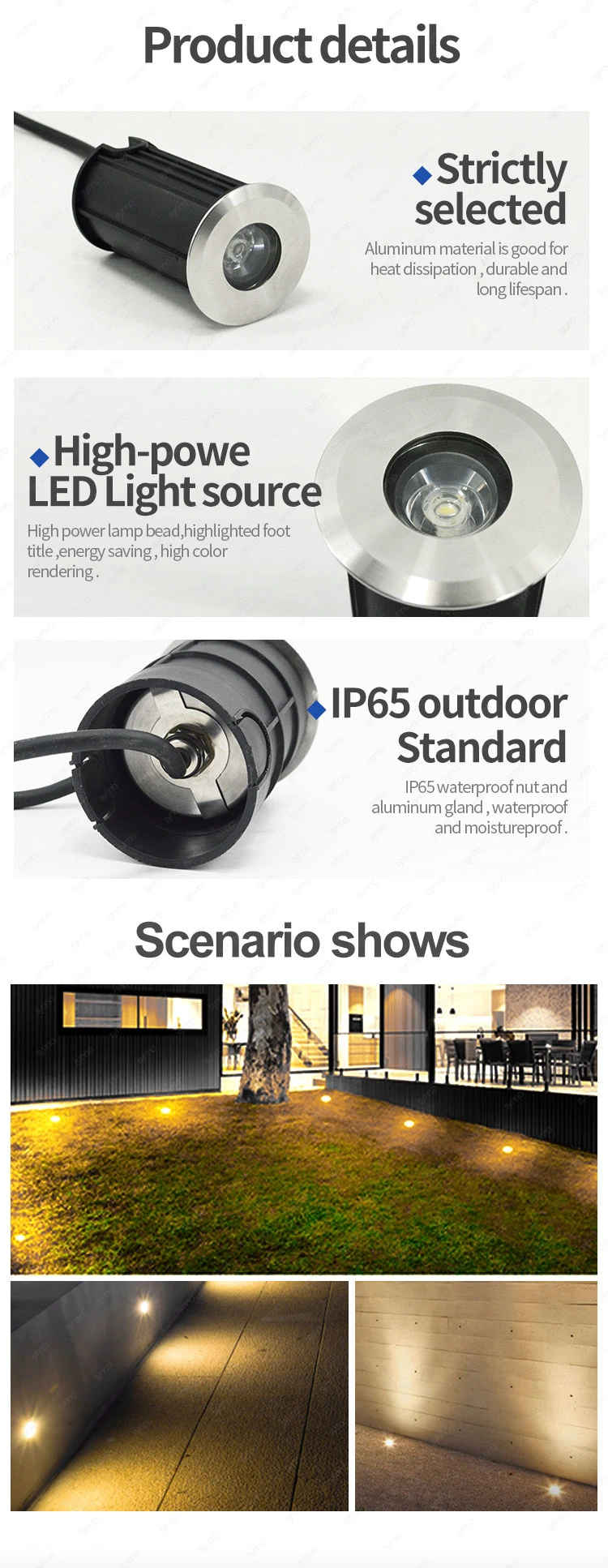 Waterproof IP65 Outdoor Floor Recessed Lights Deck Inground Spotlight Step Lighting Ground Buried Light LED Underground Lamp